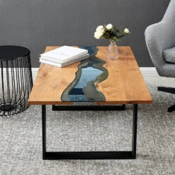 Kelonwa River Effect Solid Oak And Inset Glass Coffee Table 10 Kelonwa River Effect Solid Oak And Inset Glass Coffee Table -FINZ Furniture Shop BSD 031 2