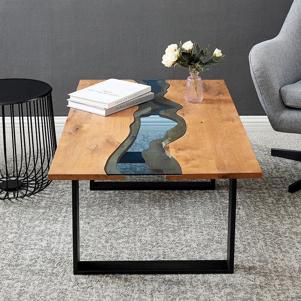 Kelonwa River Effect Solid Oak And Inset Glass Coffee Table 5 Kelonwa River Effect Solid Oak And Inset Glass Coffee Table - Image 3