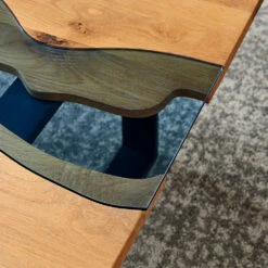 Kelonwa River Effect Solid Oak And Inset Glass Coffee Table 11 Kelonwa River Effect Solid Oak And Inset Glass Coffee Table -FINZ Furniture Shop BSD 031 detail1