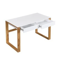 Heather Solid Oak And Matt White Large 2 Drawer Desk -FINZ Furniture Shop BSD 033 3