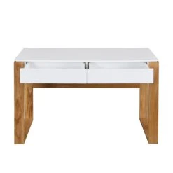 Heather Solid Oak And Matt White Large 2 Drawer Desk -FINZ Furniture Shop BSD 033 4