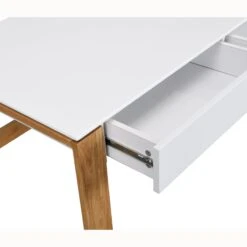 Heather Solid Oak And Matt White Large 2 Drawer Desk -FINZ Furniture Shop BSD 033 detail1