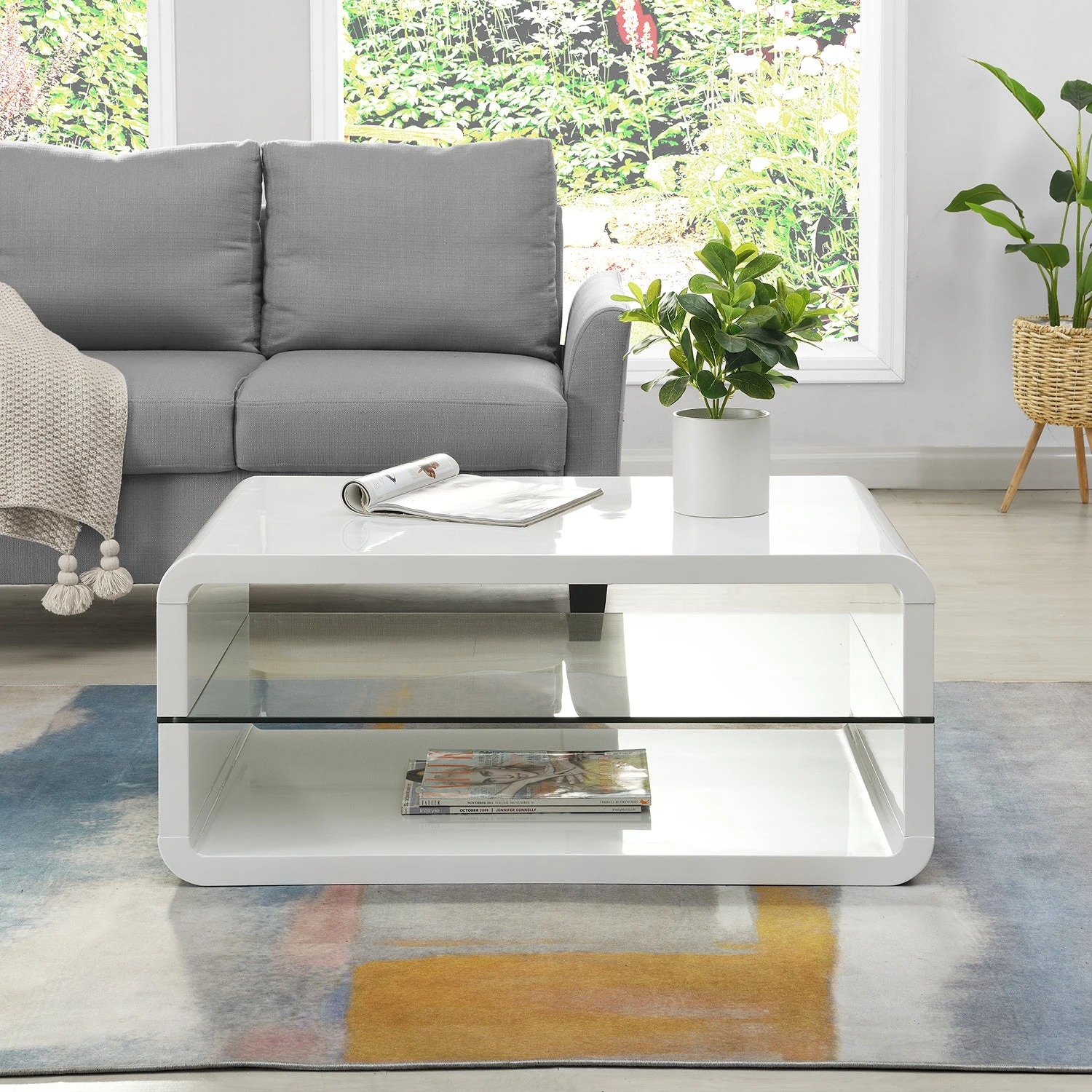 Lucent White High Gloss And Glass Shelf Coffee Table 4 Lucent White High Gloss And Glass Shelf Coffee Table - Image 2