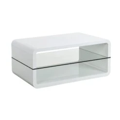 Lucent White High Gloss And Glass Shelf Coffee Table 12 Lucent White High Gloss And Glass Shelf Coffee Table -FINZ Furniture Shop BSD 035 2