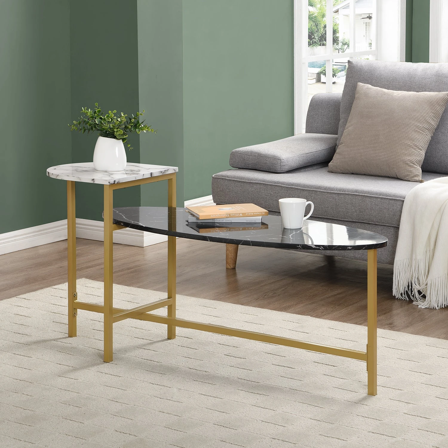 Sarina Black & White Marble Effect Oval Coffee Table 4 Sarina Black & White Marble Effect Oval Coffee Table - Image 2