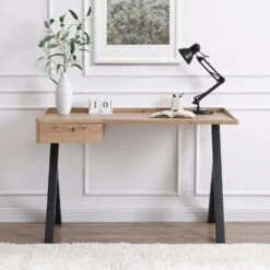 Lytton 1-Drawer Oak Effect Desk With Angled Desk Top 17 Lytton 1-Drawer Oak Effect Desk With Angled Desk Top -FINZ Furniture Shop BSD 060 2
