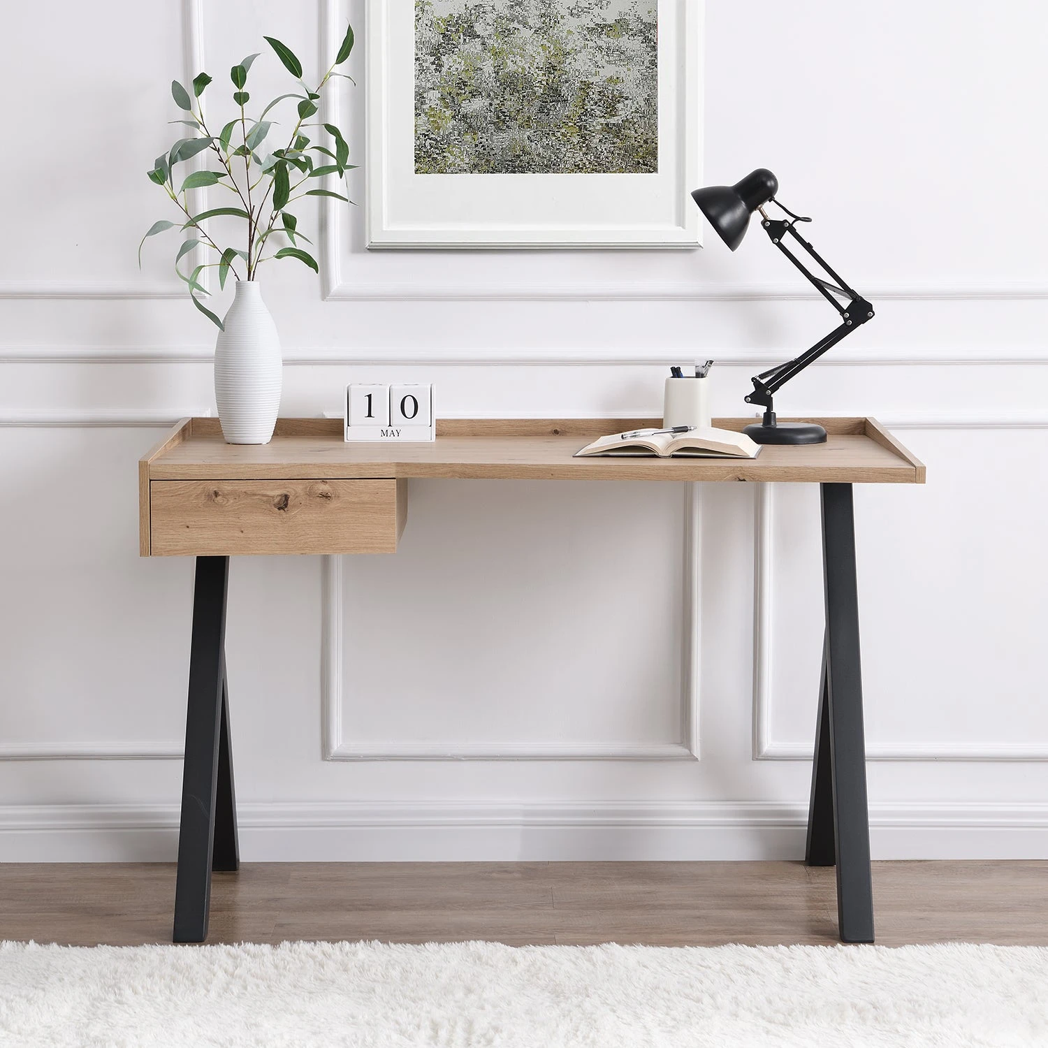 Lytton 1-Drawer Oak Effect Desk With Angled Desk Top 5 Lytton 1-Drawer Oak Effect Desk With Angled Desk Top - Image 3