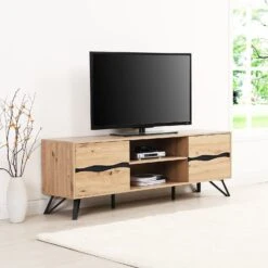 Weston Oak Effect Wide TV Unit 17 Weston Oak Effect Wide TV Unit -FINZ Furniture Shop BSD 076 OAK scene1