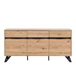 Weston Oak Effect 3 Door 3 Drawer Large Sideboard -FINZ Furniture Shop BSD 077 OAK 1