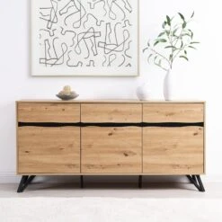 Weston Oak Effect 3 Door 3 Drawer Large Sideboard -FINZ Furniture Shop BSD 077 OAK main