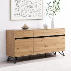 Weston Oak Effect 3 Door 3 Drawer Large Sideboard -FINZ Furniture Shop BSD 077 OAK scene1