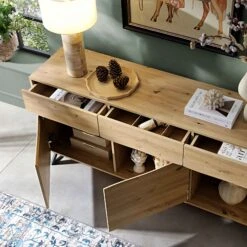 Weston Oak Effect 3 Door 3 Drawer Large Sideboard -FINZ Furniture Shop BSD 077 OAK scene2