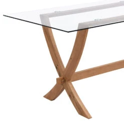 Lugano 160cm Rectangular Glass Top Solid Oak Legs Dining Table 17 Lugano 160cm Rectangular Glass Top Solid Oak Legs Dining Table -FINZ Furniture Shop BSD 088 detail1