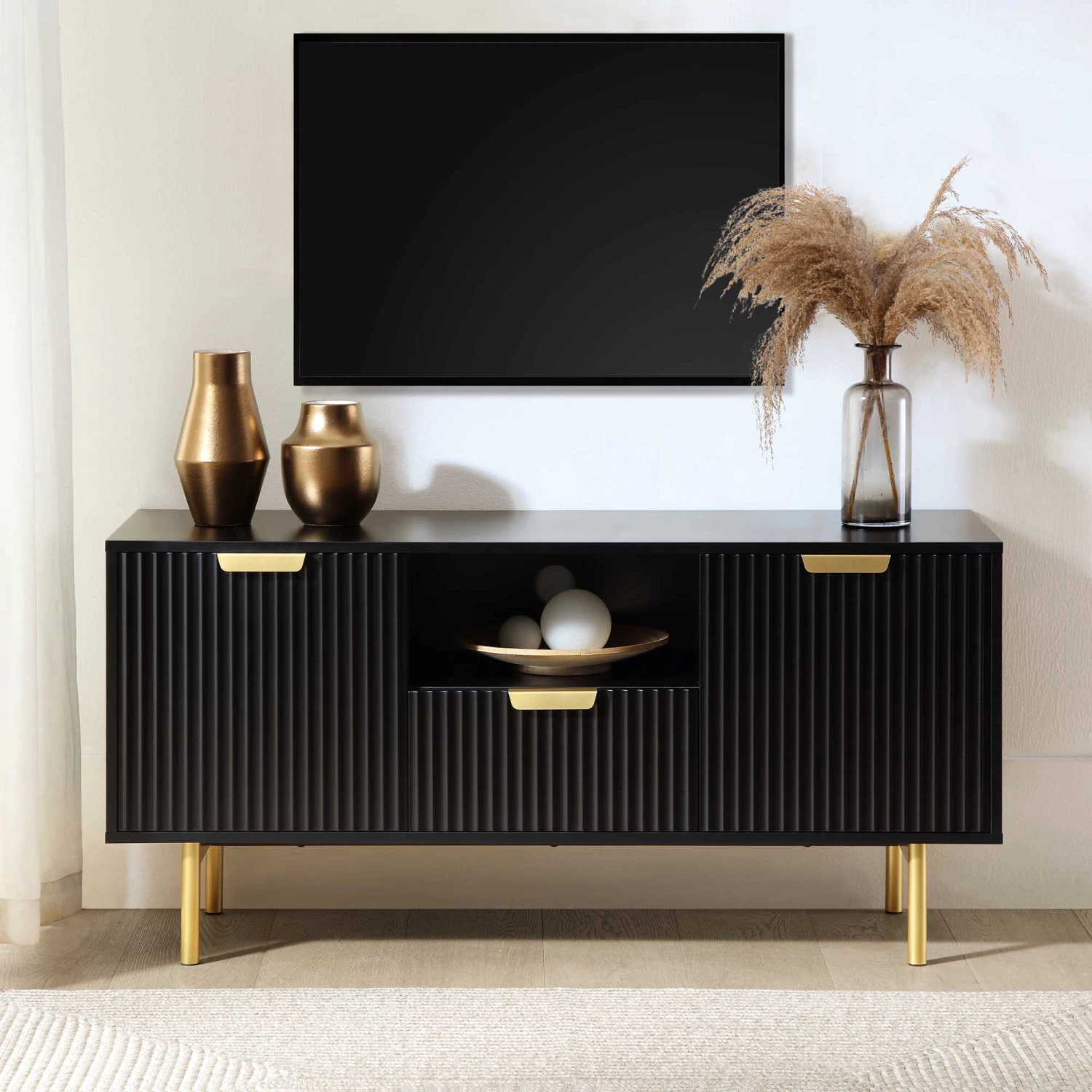 Richmond Ridged 120cm Wide TV Media Unit, Matte Black 4 Richmond Ridged 120cm Wide TV Media Unit, Matte Black - Image 2