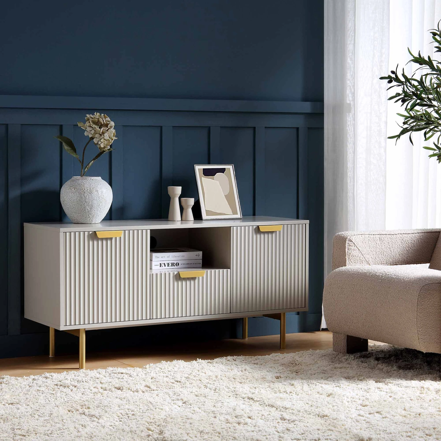 Richmond Ridged 120cm Wide TV Media Unit, Matte Taupe 3 Richmond Ridged 120cm Wide TV Media Unit, Matte Taupe