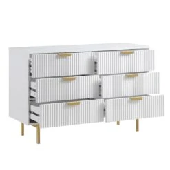 Richmond Ridged Wide Chest Of 6 Drawers, Matte White 19 Richmond Ridged Wide Chest Of 6 Drawers, Matte White -FINZ Furniture Shop BSD 107 WHITE WB3