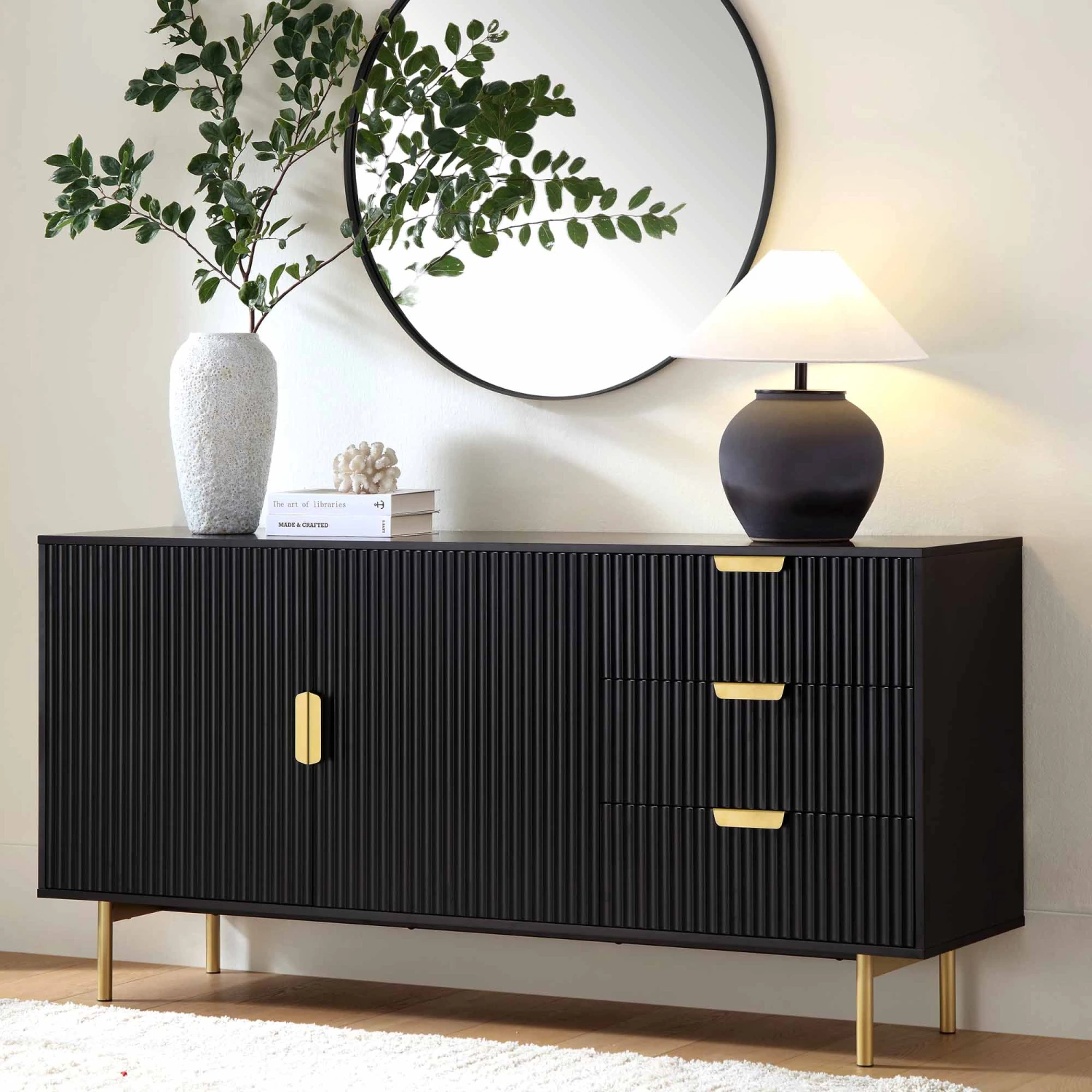 Richmond Ridged Large Sideboard, Matte Black 2 Richmond Ridged Large Sideboard, Matte Black