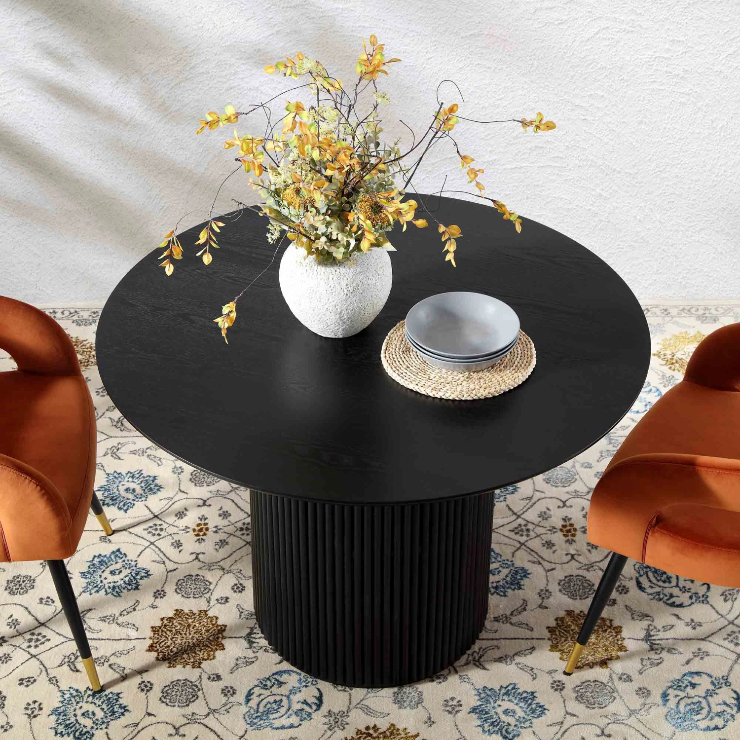 Maru Round Oak Pedestal Dining Table, Black 4 Maru Round Oak Pedestal Dining Table, Black - Image 2