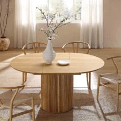 Maru Round 4-6 Seater Extending Oak Pedestal Dining Table, Oak 20 Maru Round 4-6 Seater Extending Oak Pedestal Dining Table, Oak -FINZ Furniture Shop BSD 135 OAK scene1