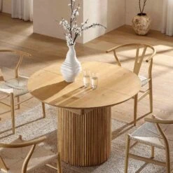 Maru Round 4-6 Seater Extending Oak Pedestal Dining Table, Oak 22 Maru Round 4-6 Seater Extending Oak Pedestal Dining Table, Oak -FINZ Furniture Shop BSD 135 OAK scene4