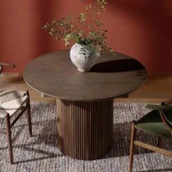 Maru Round 4-6 Seater Extending Oak Pedestal Dining Table, Silver Oak -FINZ Furniture Shop BSD 135 SILK scene3