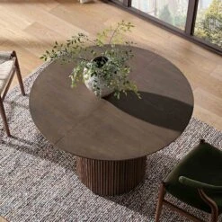 Maru Round 4-6 Seater Extending Oak Pedestal Dining Table, Silver Oak -FINZ Furniture Shop BSD 135 SILK scene4