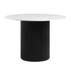 Maru Ceramic Top Black Pedestal Round Dining Table -FINZ Furniture Shop BSD 137 BLACK WB1