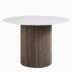 Maru Ceramic Top Silver Oak Pedestal Round Dining Table -FINZ Furniture Shop BSD 137 SILK WB1