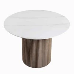 Maru Ceramic Top Silver Oak Pedestal Round Dining Table -FINZ Furniture Shop BSD 137 SILK WB2