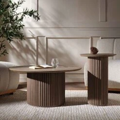 Maru Oak Round Side Table, Silver Oak -FINZ Furniture Shop BSD 138 139 group