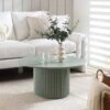 Maru Round Oak Pedestal Coffee Table, Sage Green 1 Maru Round Oak Pedestal Coffee Table, Sage Green -FINZ Furniture Shop BSD 138 SAGE main