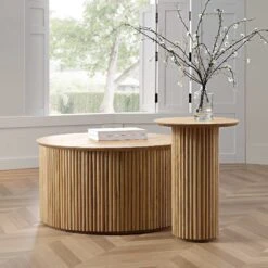 Maru Oak Round Coffee Table With Storage, Oak -FINZ Furniture Shop BSD 139 140 OAK groupscene 36e54cef 2fc2 4429 b1a4 46ebae7d847d