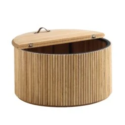 Maru Oak Round Coffee Table With Storage, Oak -FINZ Furniture Shop BSD 140 OAK WB3