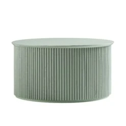 Maru Oak Round Coffee Table With Storage, Sage Green -FINZ Furniture Shop BSD 140 SAGE WB1