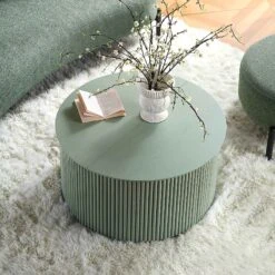 Maru Oak Round Coffee Table With Storage, Sage Green -FINZ Furniture Shop BSD 140 SAGE scene2