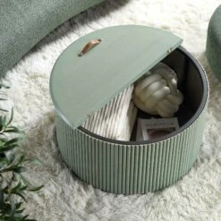 Maru Oak Round Coffee Table With Storage, Sage Green -FINZ Furniture Shop BSD 140 SAGE scene3