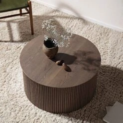 Maru Oak Round Coffee Table With Storage, Silver Oak 15 Maru Oak Round Coffee Table With Storage, Silver Oak -FINZ Furniture Shop BSD 140 SILK scene1