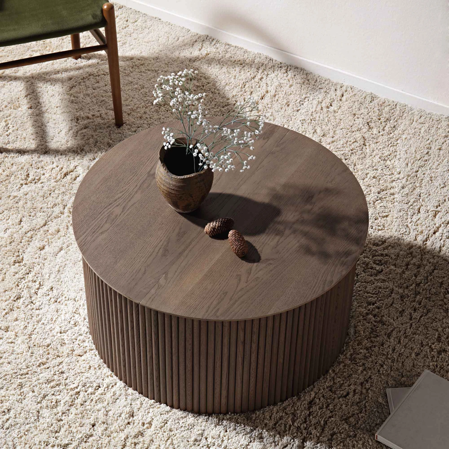 Maru Oak Round Coffee Table With Storage, Silver Oak 5 Maru Oak Round Coffee Table With Storage, Silver Oak - Image 3