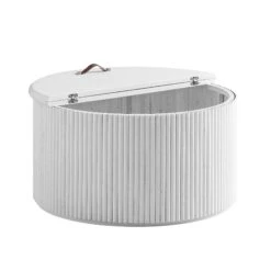 Maru Oak Round Coffee Table With Storage, Washed White -FINZ Furniture Shop BSD 140 WHITE WB3