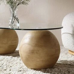 Sveti Curved Glass Coffee Table, Natural 12 Sveti Curved Glass Coffee Table, Natural -FINZ Furniture Shop BSD 142 OAK scene2
