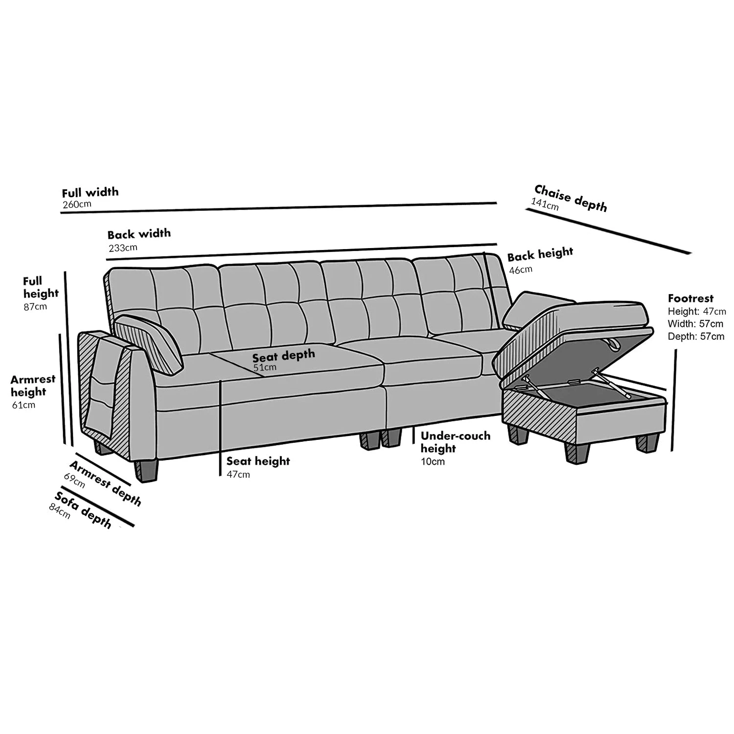Brunswick Large 4-Seater Storage Chaise Sofa In Light Grey 7 Brunswick Large 4-Seater Storage Chaise Sofa In Light Grey - Image 5