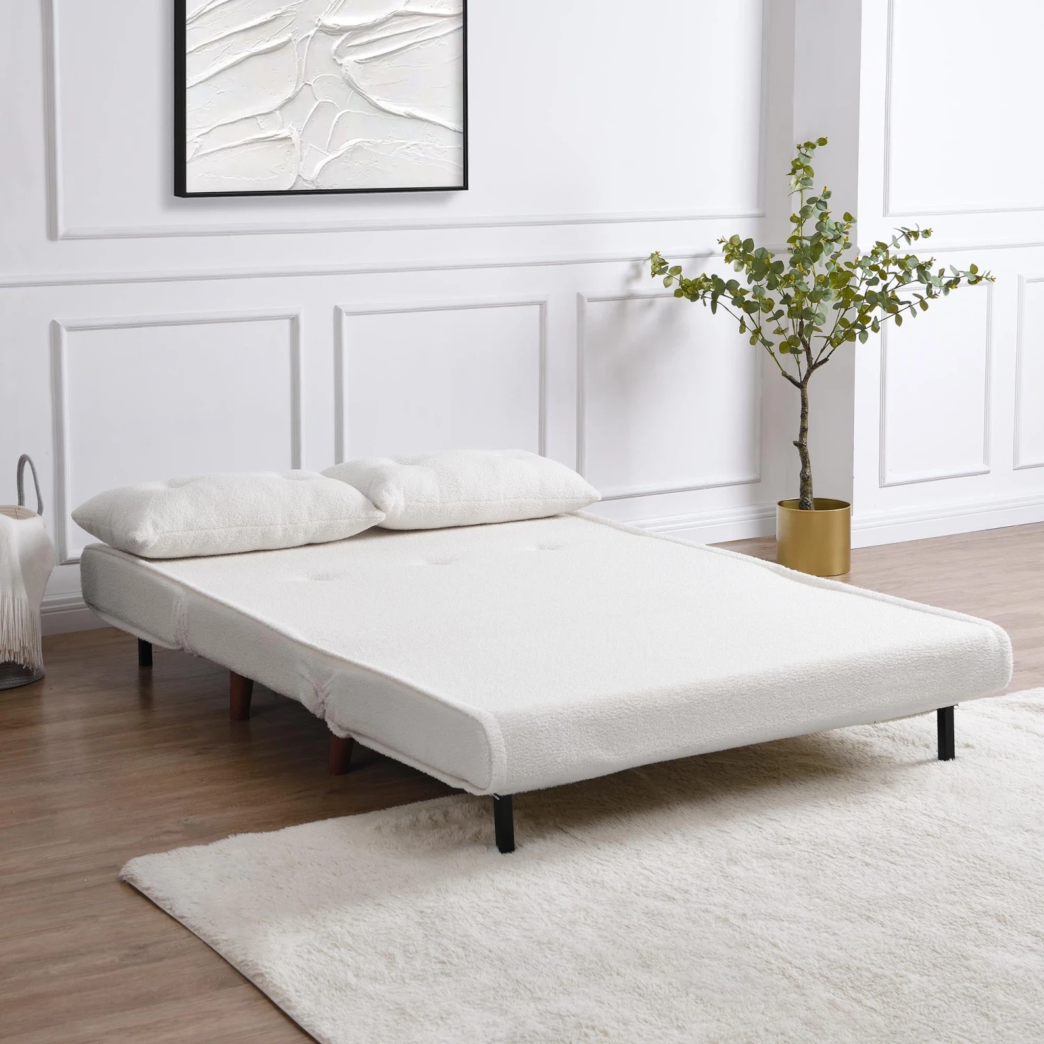 Algo Sofabed With Cushions In Beige Teddy Fabric 2 Seater 5 Algo Sofabed With Cushions In Beige Teddy Fabric 2 Seater - Image 3