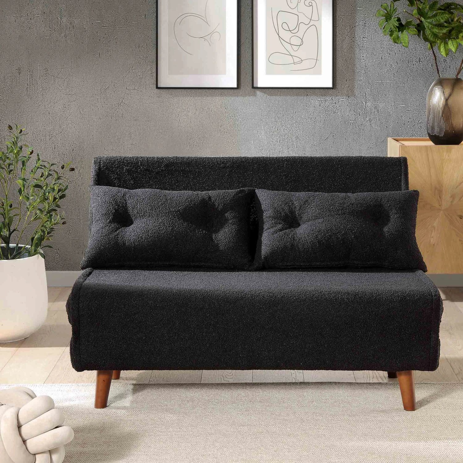 Algo Sofabed With Cushions In Charcoal Teddy Fabric 2 Seater 4 Algo Sofabed With Cushions In Charcoal Teddy Fabric 2 Seater - Image 2