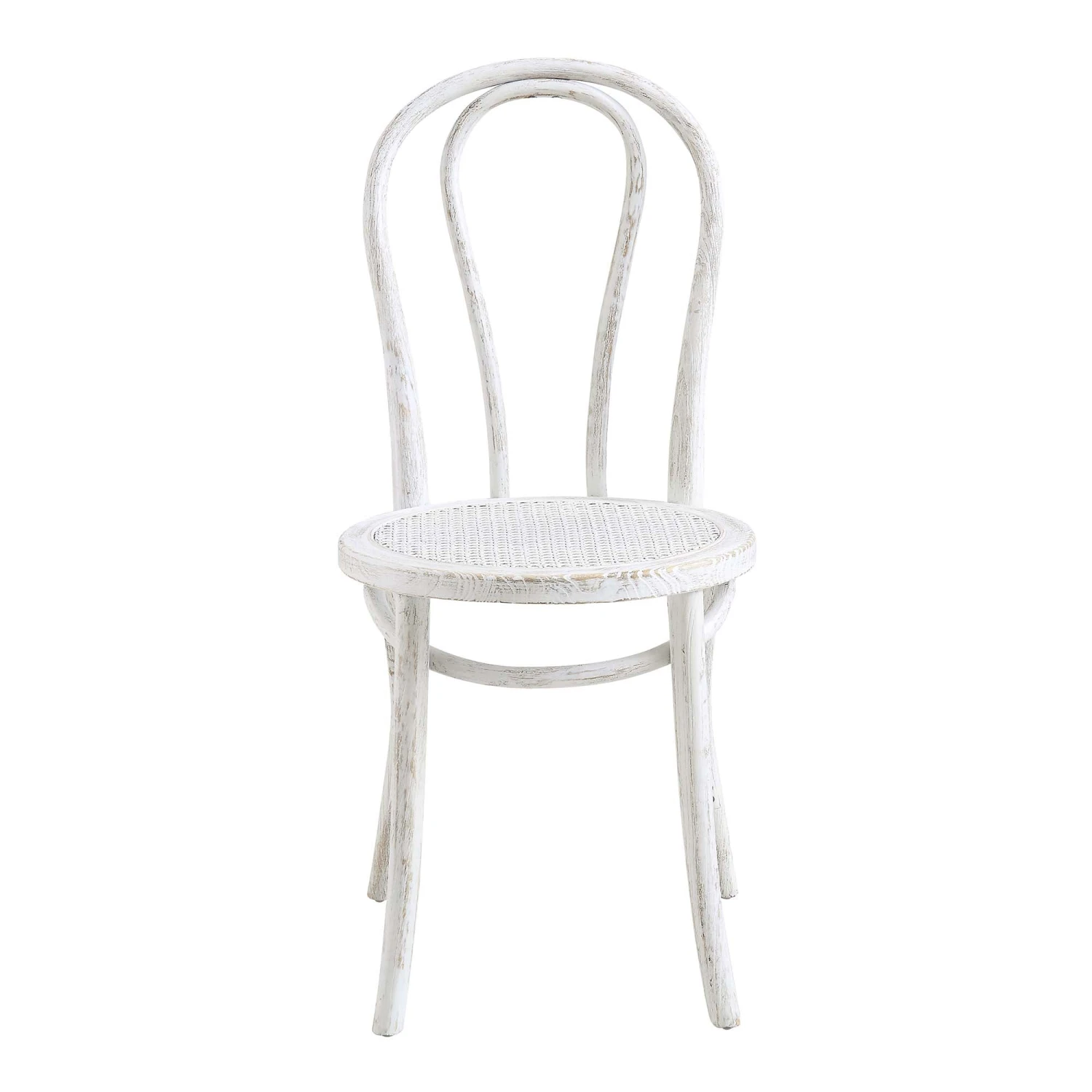 Camille Elm Wood And Rattan Bentwood Dining Chair, Distressed White 4 Camille Elm Wood And Rattan Bentwood Dining Chair, Distressed White - Image 2