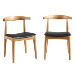 Arley Set Of 2 Beech Wood Dining Chairs, Natural And Black -FINZ Furniture Shop DCH 007 NAT BLACKPU 2P WB1