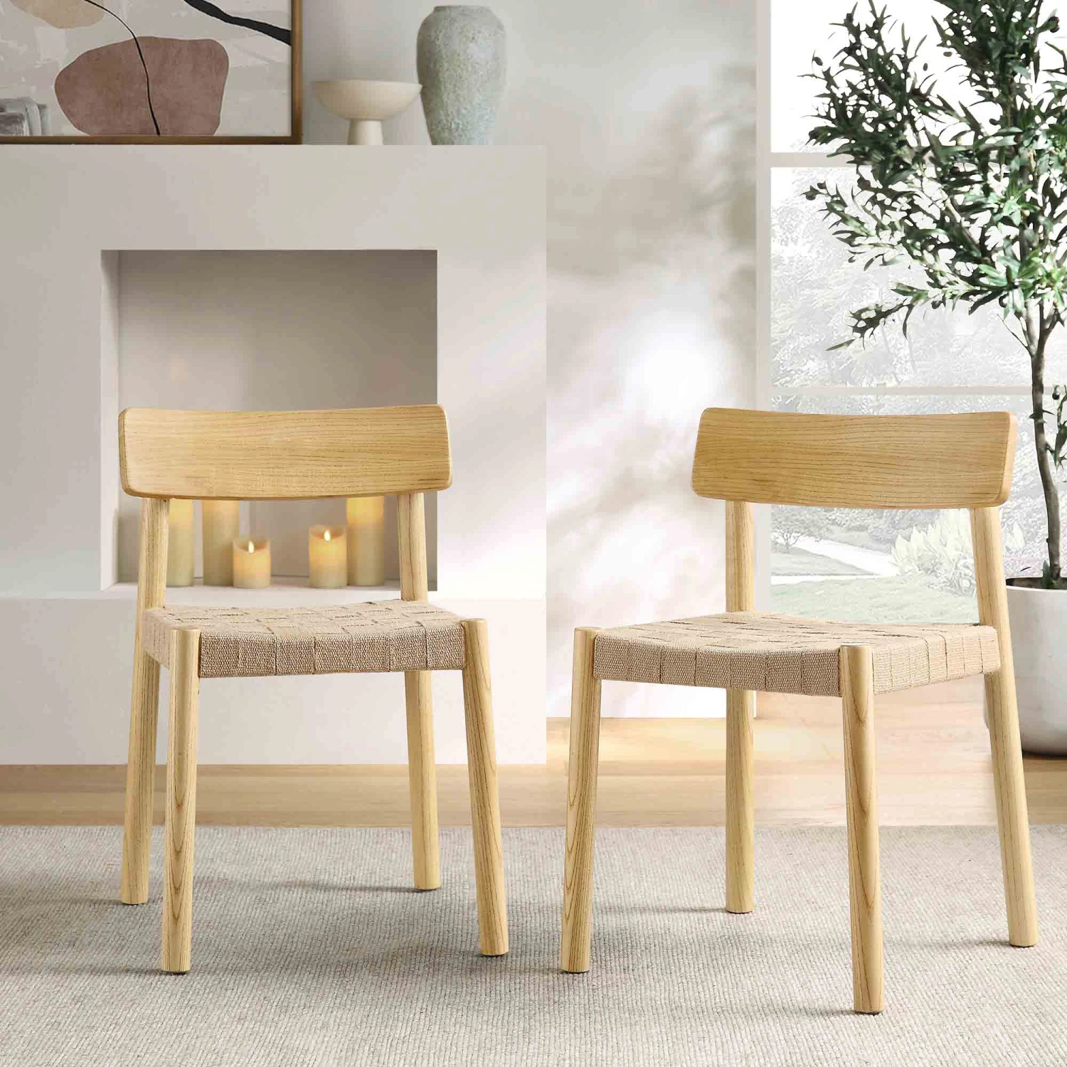 Ditton Set Of 2 Elm Wood And Jute Dining Chairs, Natural 3 Ditton Set Of 2 Elm Wood And Jute Dining Chairs, Natural