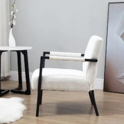 Hatton Steel Frame Boucle Accent Chair (White) -FINZ Furniture Shop DCH 1064A WHITE BOUCLE 2
