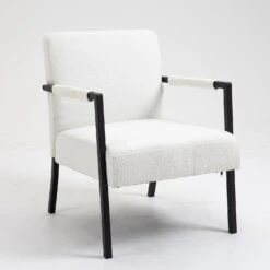 Hatton Steel Frame Boucle Accent Chair (White) -FINZ Furniture Shop DCH 1064A WHITE BOUCLE 5