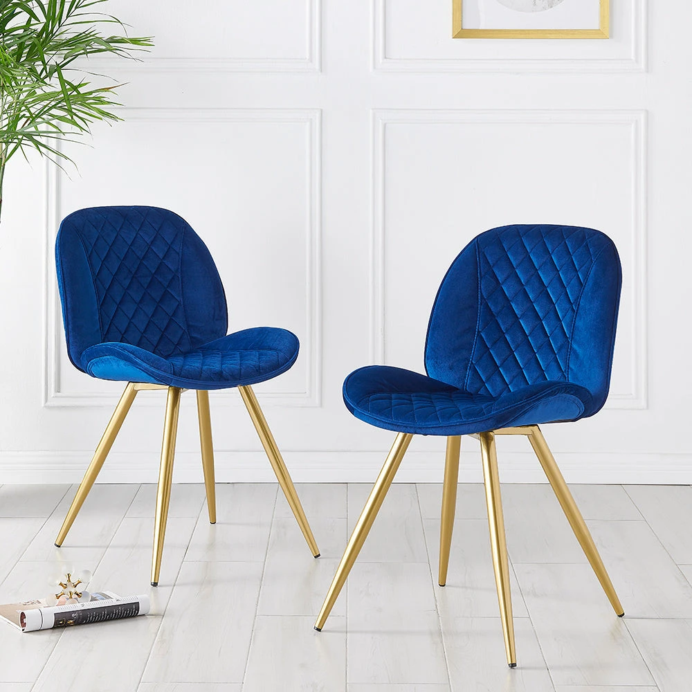 Set Of 2 Cosford Diamond Stitch Dining Chairs (Blue Velvet) 3 Set Of 2 Cosford Diamond Stitch Dining Chairs (Blue Velvet)