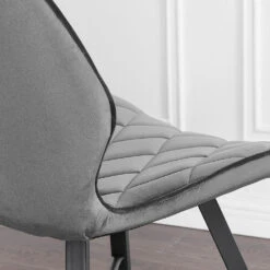 Set Of 2 Ampney Velvet Diamond Stitch Dining Chairs With Metal Legs (Dark Grey Velvet) 18 Set Of 2 Ampney Velvet Diamond Stitch Dining Chairs With Metal Legs (Dark Grey Velvet) -FINZ Furniture Shop DCH 2097 GREY VEL 2P 1
